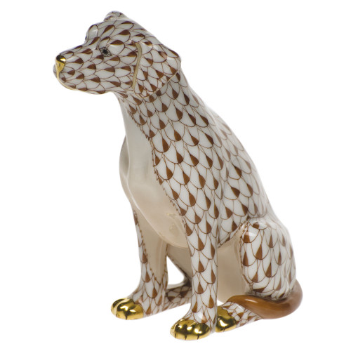 Herend Shaded Brown Fishnet Figurine - Seated Dog 4.25 inch H