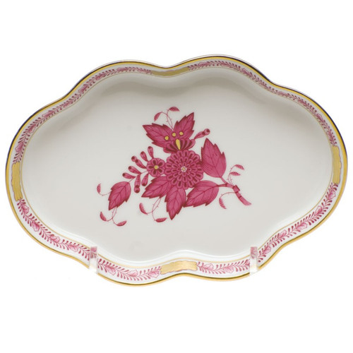 Herend Chinese Bouquet Raspberry Small Scalloped Tray 5.5 inch L