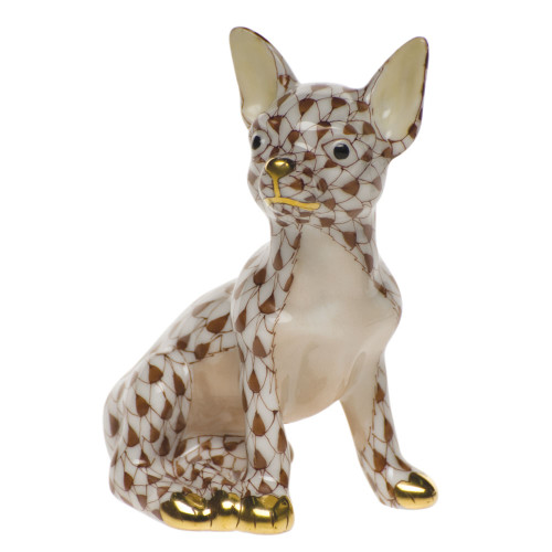 Herend Shaded Brown Fishnet Figurine - Chihuahua 1.75 inch L X 2.5 inch H