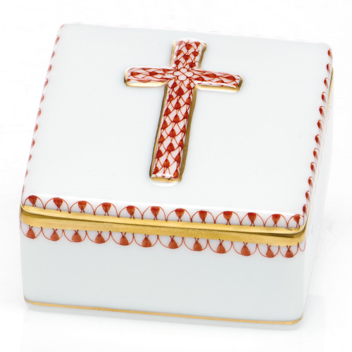 Herend Porcelain Fishnet Box Rust Prayer Box 2L X 1.5H