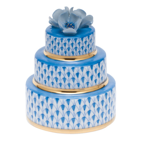 Herend Shaded Blue Fishnet Figurine - Wedding Cake 3 inch H X 2.25 inch D