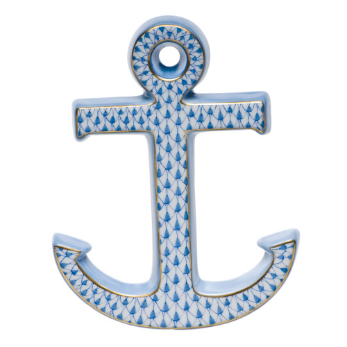 Herend Shaded Blue Fishnet Figurine - Anchor 3.5 inch L X 4.5 inch W