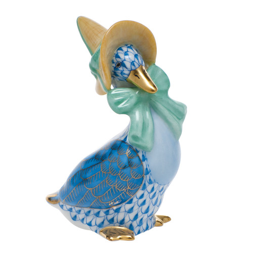 Herend Shaded Blue Fishnet Figurine - Mother Goose 2 inch L X 3 inch H