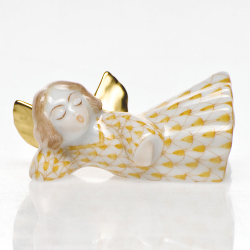 Herend Shaded Butterscotch Fishnet Figurine - Sleeping Angel 1.75 inch L X 0.75 inch H