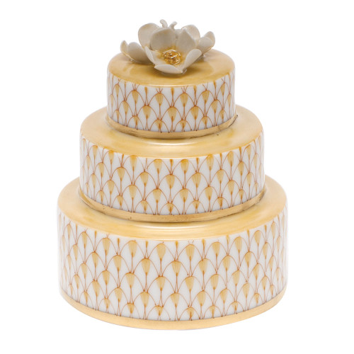 Herend Shaded Butterscotch Fishnet Figurine - Wedding Cake 3 inch H X 2.25 inch D