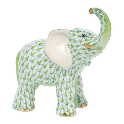 Herend Shaded Lime Fishnet Figurine - Young Elephant 3.5 inch L X 3.75 inch H