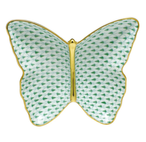 Herend Porcelain Fishnet Green Butterfly Dish 4.25L X 1H