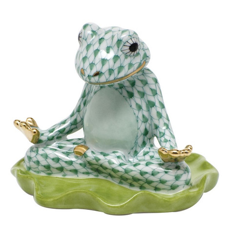 Herend Shaded Green Fishnet Figurine - Yoga Frog 2.5 inch L X 2.25 inch H