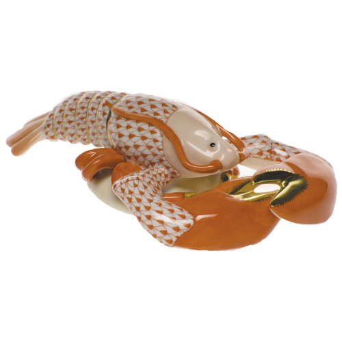 Herend Shaded Rust Fishnet Figurine - Lobster 7 inch L X 1.5 inch H