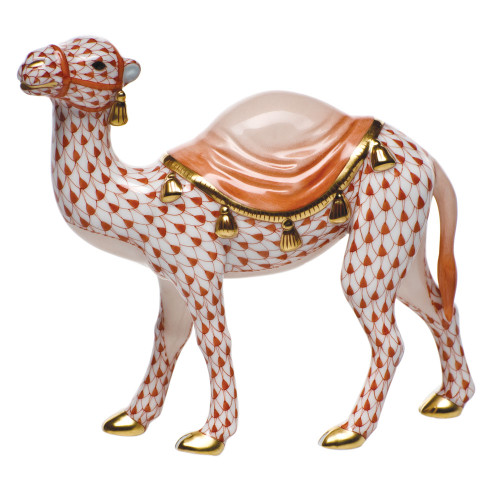 Herend Shaded Rust Fishnet Figurine - Wandering Camel 5.75 inch L X 5 inch H