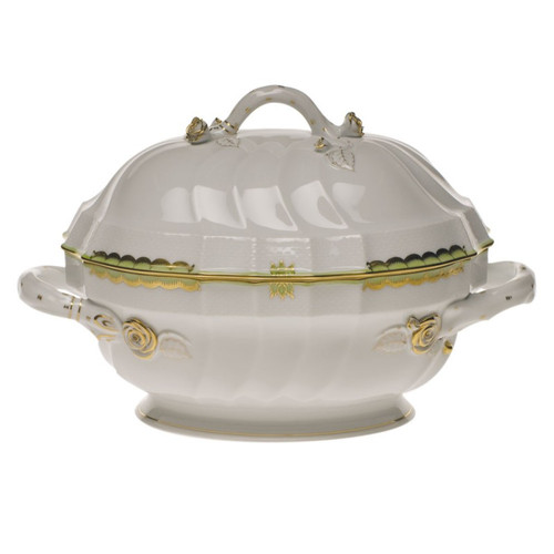 Herend Princess Victoria Green Tureen With Branch (2 Qt) 9.5 inch H