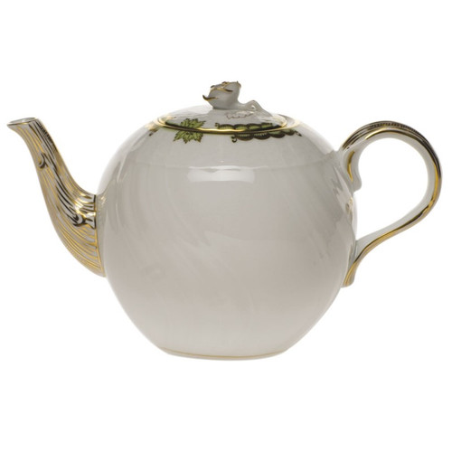 Herend Princess Victoria Green Tea Pot With Rose (36 Oz) 5.5 inch H