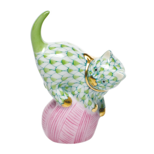 Herend Lime Fishnet Figurine - Mischievous Cat 1.5 inch H