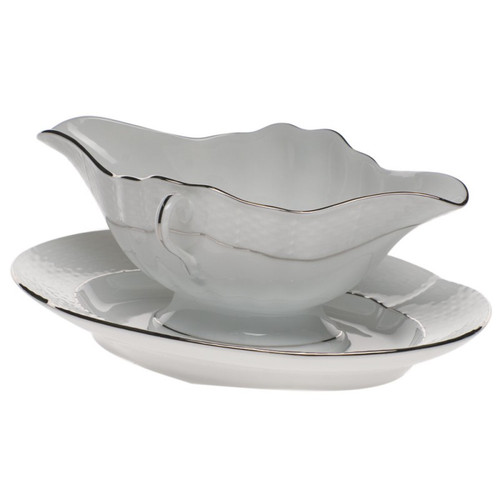 Herend Platinum Edge Gravy Boat With Fixed Stand 0.75