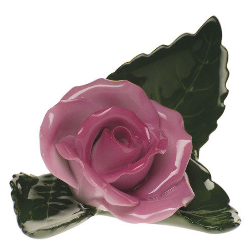 Herend Pink Rose On Leaf - Pink 3 inch L X 2 inch W