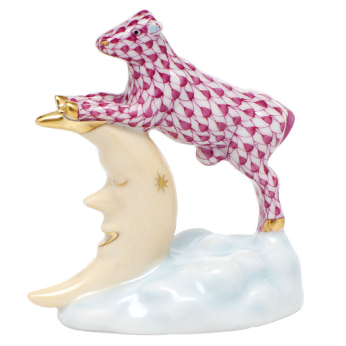 Herend Raspberry Fishnet Figurine - The Cow Jumped Over The Moon 2