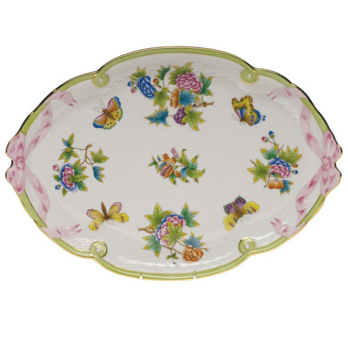 Herend Queen Victoria Ribbon Tray 15.75 inch L X 11 inch W