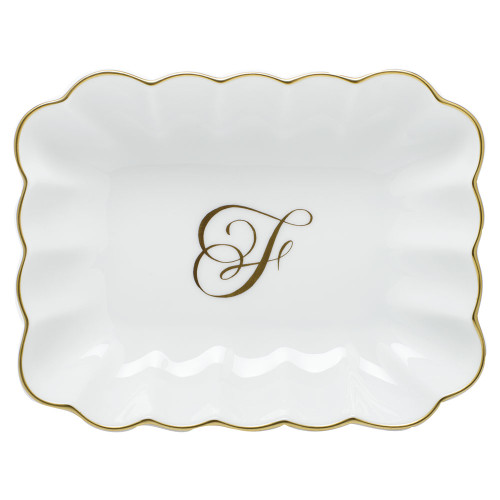 Herend Porcelain Oblong Dish with F Monogram 7.25L X 5.5W