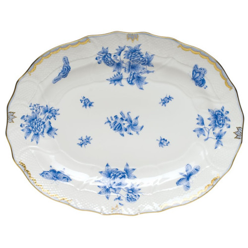 Herend Queen Victoria Fortuna Blue Platter 17 inch L X 12.5 inch W