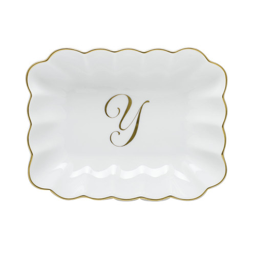 Herend Porcelain Oblong Dish with Y Monogram 7.25L X 5.5W