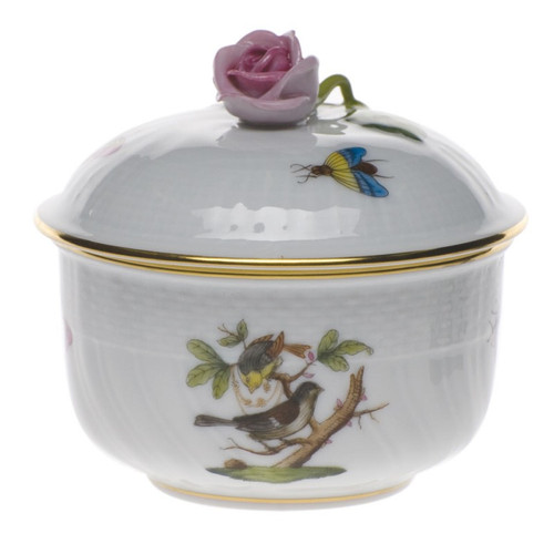 Herend Rothschild Bird Covered Sugar With Rose (4 Oz) 3.25 inch