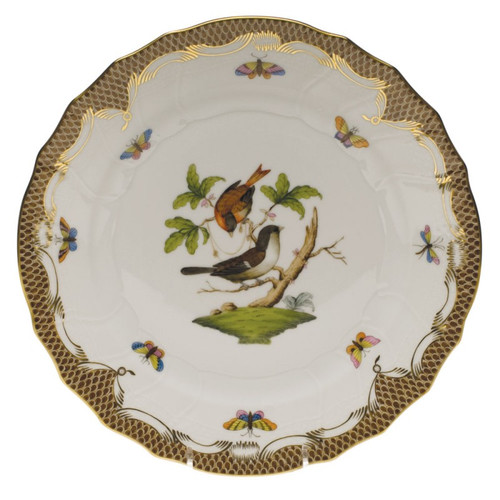 Herend Rothschild Bird Chocolate Brown Border Dinner Plate - Motif 04 10.5 inch D