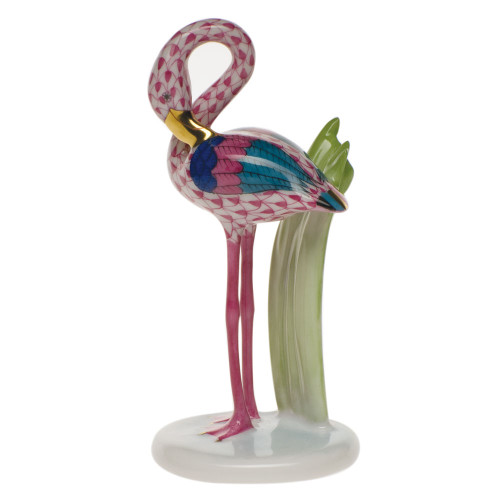 Herend Raspberry Fishnet Figurine - Little Flamingo 4 inch H