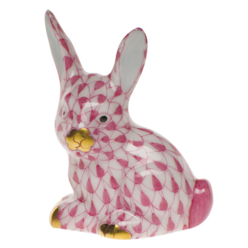 Herend Raspberry Fishnet Figurine - Miniature Rabbit 1.5 inch L X 1.5 inch