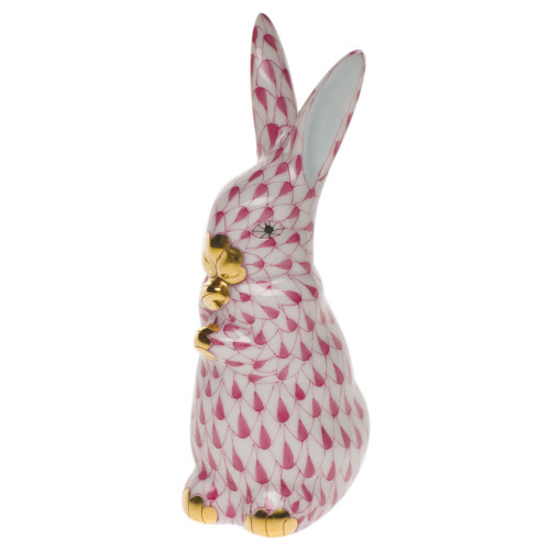 Herend Raspberry Fishnet Figurine - Standing Bunny 3.5 inch H