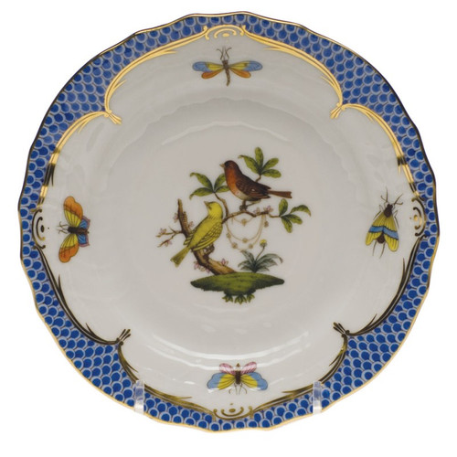 Herend Rothschild Bird Blue Border Bread & Butter Plate - Motif 06 6 inch