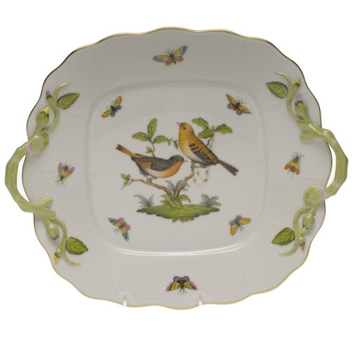 Herend Rothschild Bird Square Cake Plate With Handles 9