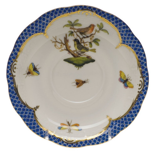 Herend Rothschild Bird Blue Border Tea Saucer - Motif 03 6 inch D