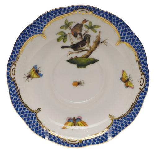 Herend Rothschild Bird Blue Border Tea Saucer - Motif 04 6 inch D