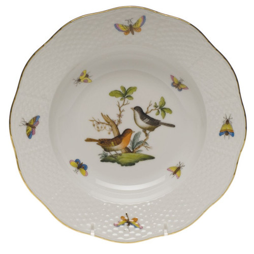 Herend Rothschild Bird Rim Soup Plate - Motif 05 8 inch D
