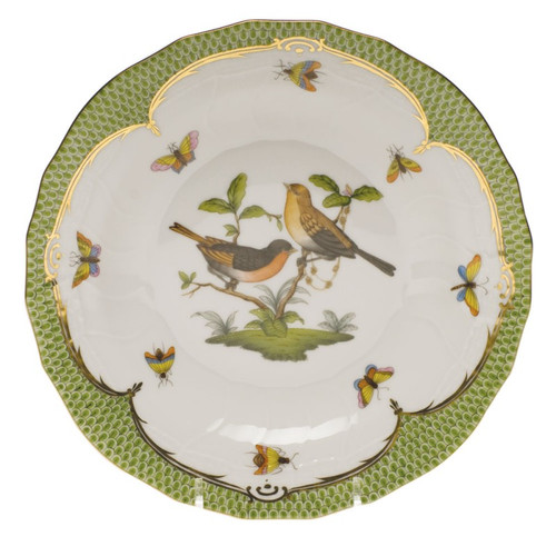 Herend Rothschild Bird Green Border Dessert Plate - Motif 09 8.25 inch