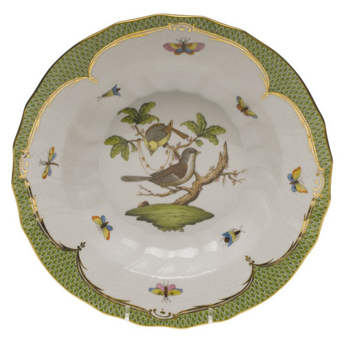 Herend Rothschild Bird Green Border Rim Soup - Motif 02 9.5 inch D