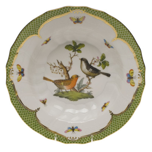 Herend Rothschild Bird Green Border Rim Soup - Motif 05 9.5 inch D