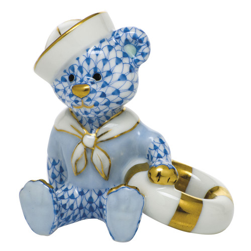 Herend Porcelain Shaded Blue Sailor Bear 2.25L X 2.25H