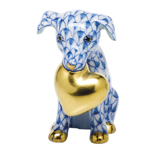 Herend Porcelain Shaded Blue Puppy Love 1.75L X 2H