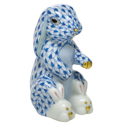 Herend Porcelain Shaded Blue Bunny Slippers 1.5L X 2.5H