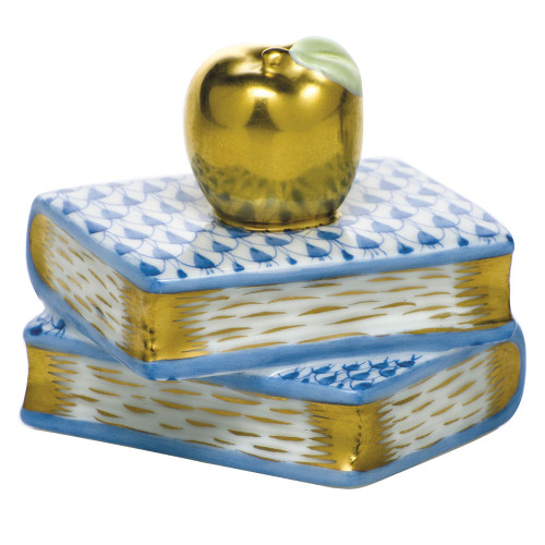 Herend Porcelain Shaded Blue Apple On Books 2L X 1.5H