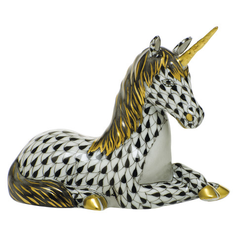 Herend Porcelain Shaded Black Unicorn 3.25L X 1.5W X 2.75H