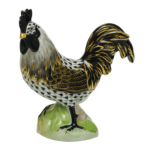 Herend Porcelain Shaded Black Proud Rooster 4.75L X 4.75H