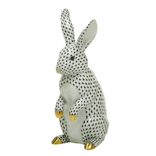 Herend Porcelain Shaded Black Large Standing Rabbit 6L X 11.5H