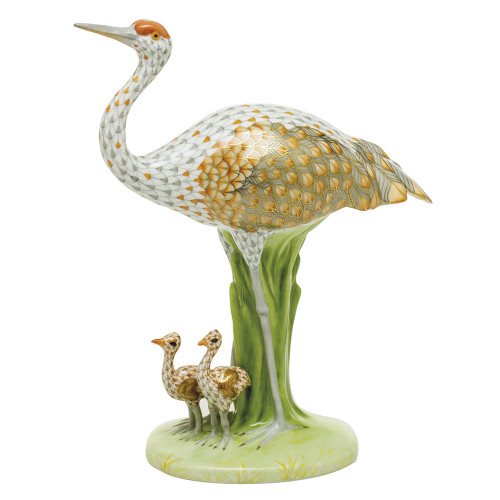 Herend Porcelain Sandhill Crane And Babies 7L X 3.75W X 9.25H