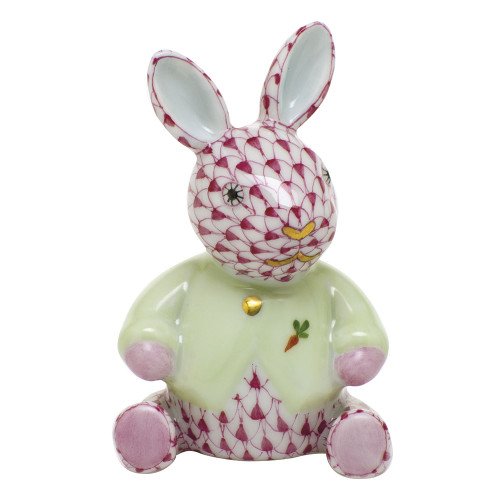 Herend Porcelain Shaded Raspberry Pink Sweater Bunny 1.5L X 1.25W X 2.25H