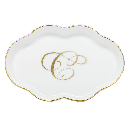 Herend Porcelain Scalloped Tray with C Monogram 5.5L