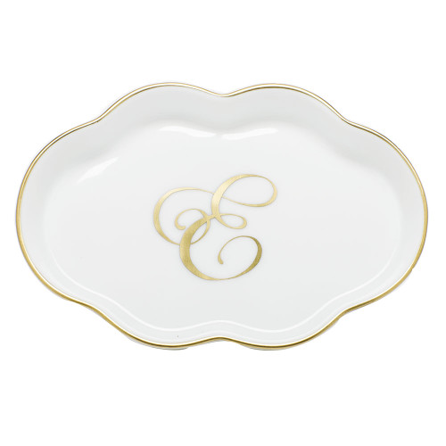 Herend Porcelain Scalloped Tray with E Monogram 5.5L