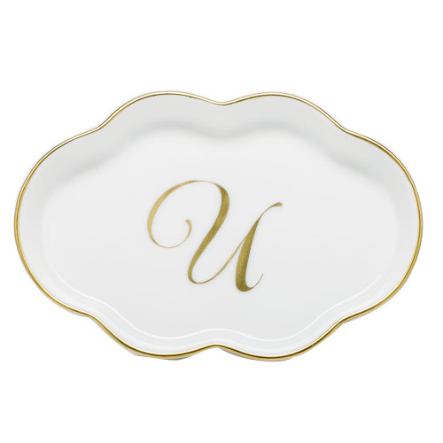 Herend Porcelain Scalloped Tray with U Monogram 5.5L