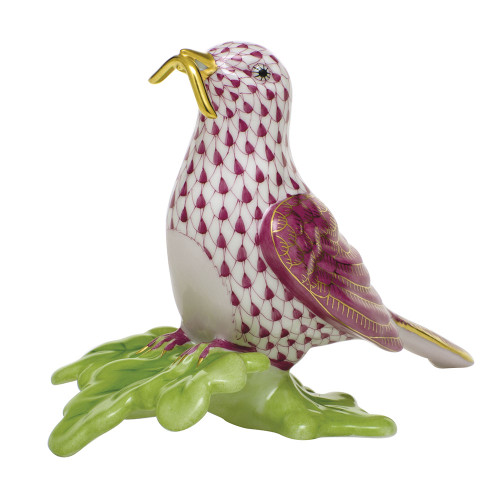 Herend Porcelain Shaded Raspberry Pink Early Bird Gets The Worm 4.75L X 2.25W X 3.5H